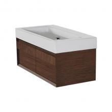 Lacava LUC-W-36-24 - Wall-mount undercounter vanity with large wood pulls on two drawers. Washbasin #5103 sold separate