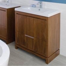 Lacava AQQ-F-32-42 - Free-standing under-counter vanity with finger pulls across top doors and polished chrome pull acr