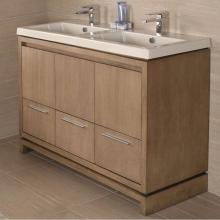 Lacava AQS-F-48-28 - Free-standing under-counter vanity with finger pulls across top doors and polished chrome pulls ac