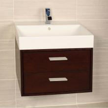 Lacava AQS-W-24-29 - Wall-mount under-counter vanity with two push-open drawers adorned with metal inserts and equipped