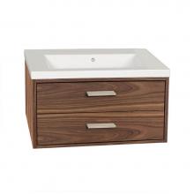 Lacava AQS-W-32-39 - Wall-mount under-counter vanity with two push-open drawers adorned with metal inserts and equipped