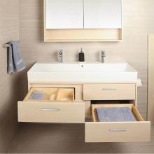 Lacava AQS-W-48S-33 - Wall-mount under-counter vanity with four push-open drawers adorned with metal inserts and equippe