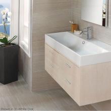 Lacava AQS-W-48S-02 - Wall-mount under-counter vanity with four push-open drawers adorned with metal inserts and equippe