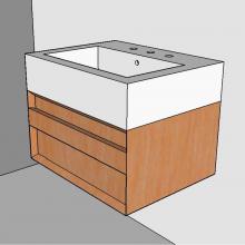 Lacava LUC-W-24-24 - Wall-mount under-counter vanity with finger pulls on one drawer, the drawer has U-shaped notch for