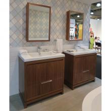 Lacava AQS-F-40-33 - Free-standing under-counter vanity with finger pulls across top doors and polished chrome pull acr