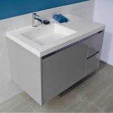 Lacava KUB-W-36L-29 - Wall-mount under counter vanity with three drawers, Bathroom Sink  is on the left.  The drawer  un