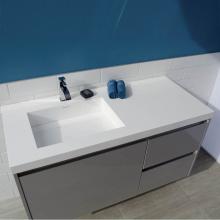 Lacava H264LT-01-001M - Vanity-top Bathroom Sink made of solid surface, with an overflow and decorative drain cover.