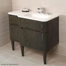 Lacava ELE-W-36R-40 - Wall-mount under counter vanity with three routed finger pull drawers . Bathroom Sink is on the ri