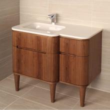 Lacava ELE-W-36L-39 - Wall-mount under counter vanity with three routed finger pull drawers . Bathroom Sink is on the le