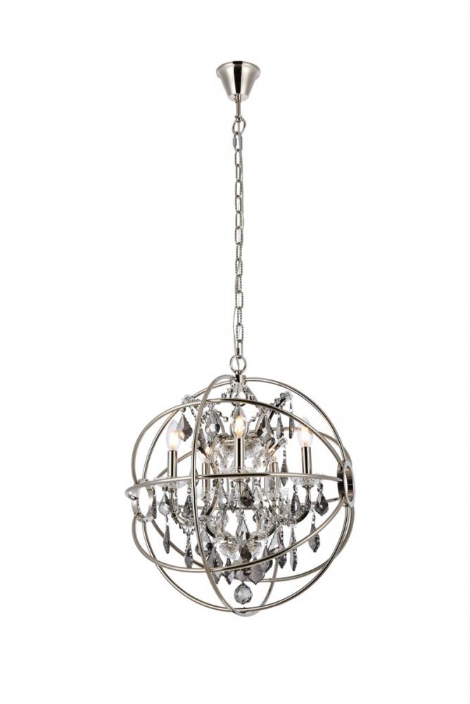 Geneva 5 Light Polished Nickel Pendant Silver Shade (Grey) Royal Cut Crystal