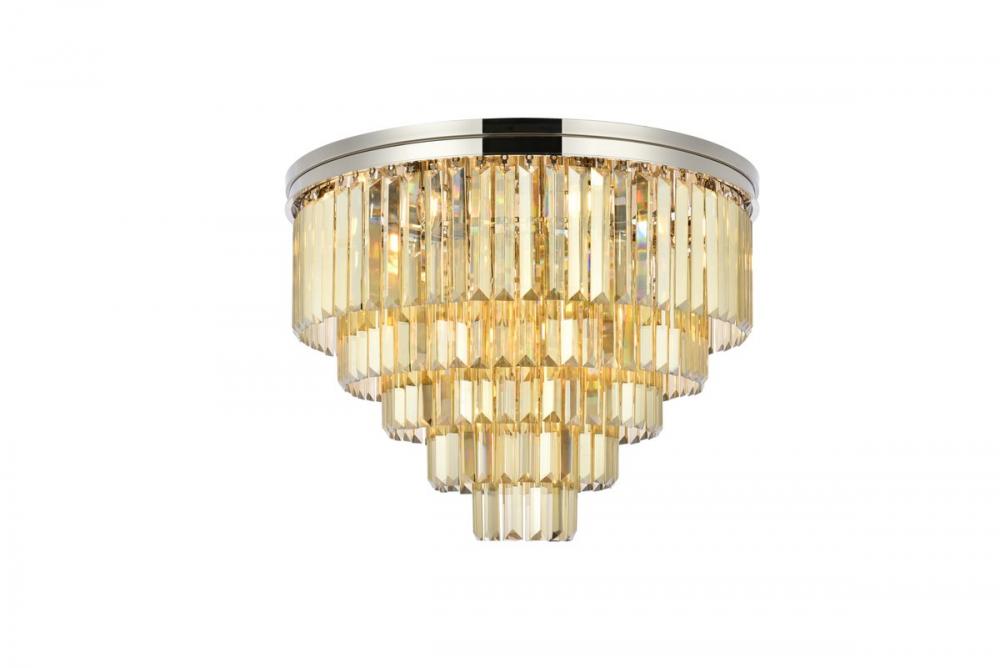 Sydney 17 Light Polished Nickel Flush Mount Golden Teak (Smoky) Royal Cut Crystal