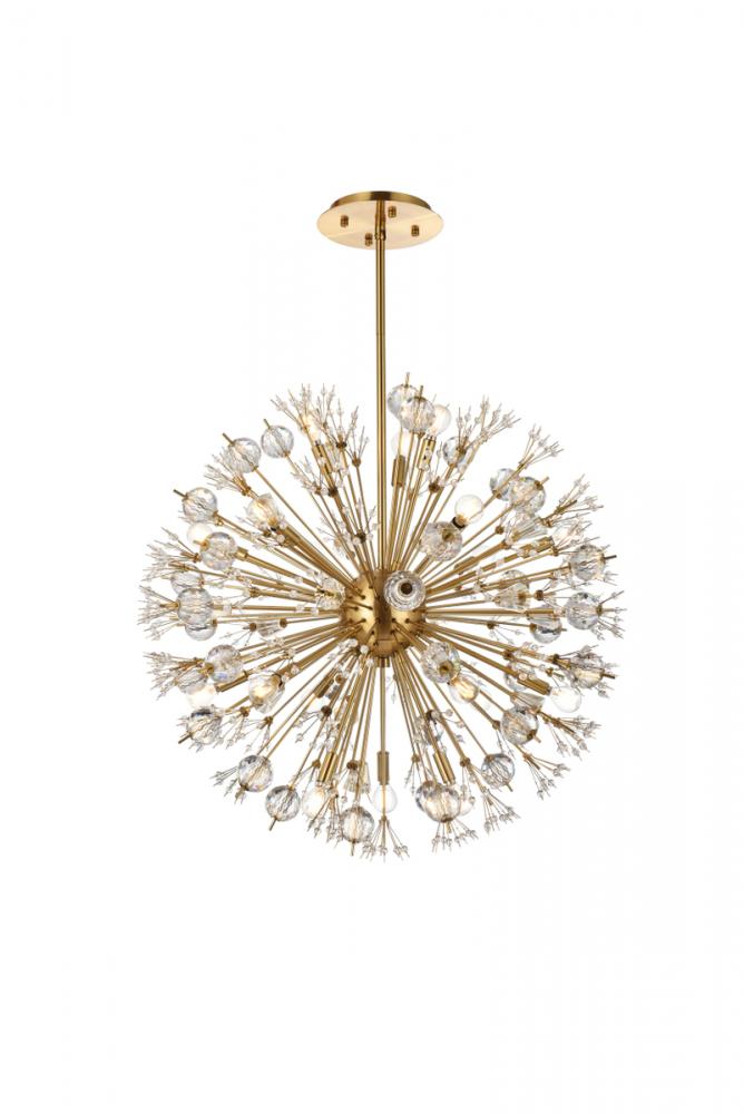 Vera 32 inch crystal starburst round pendant in gold