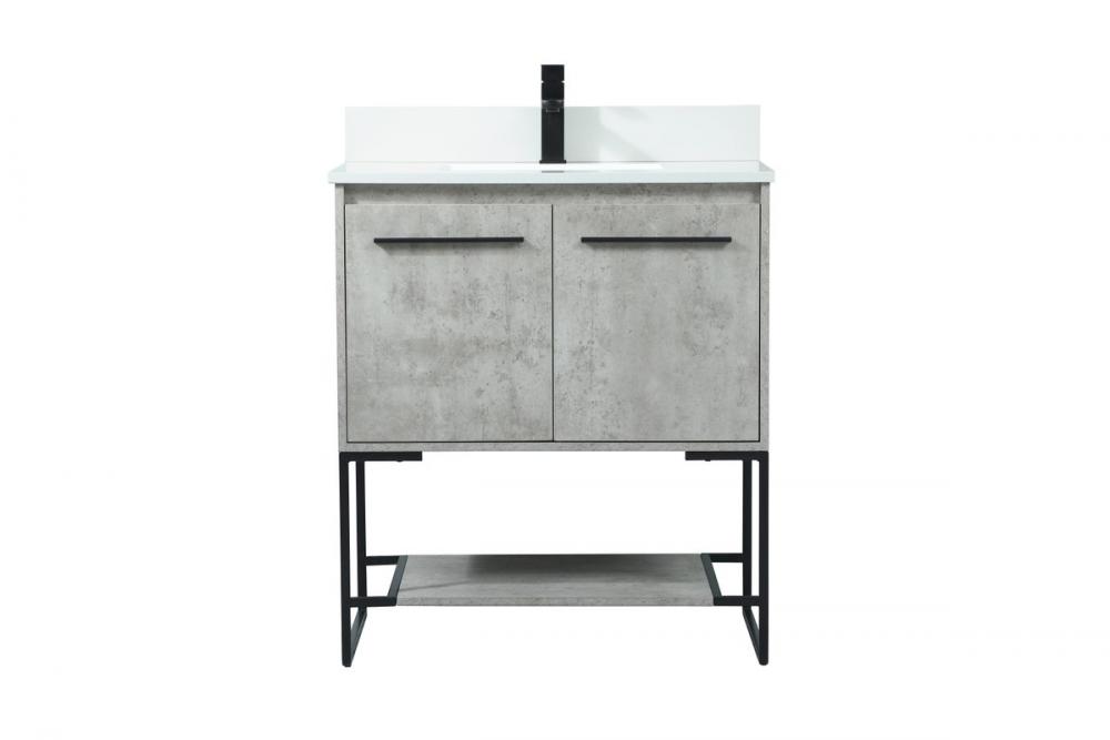 30 Inch Single Bathroom Vanity in Concrete Grey with Backsplash