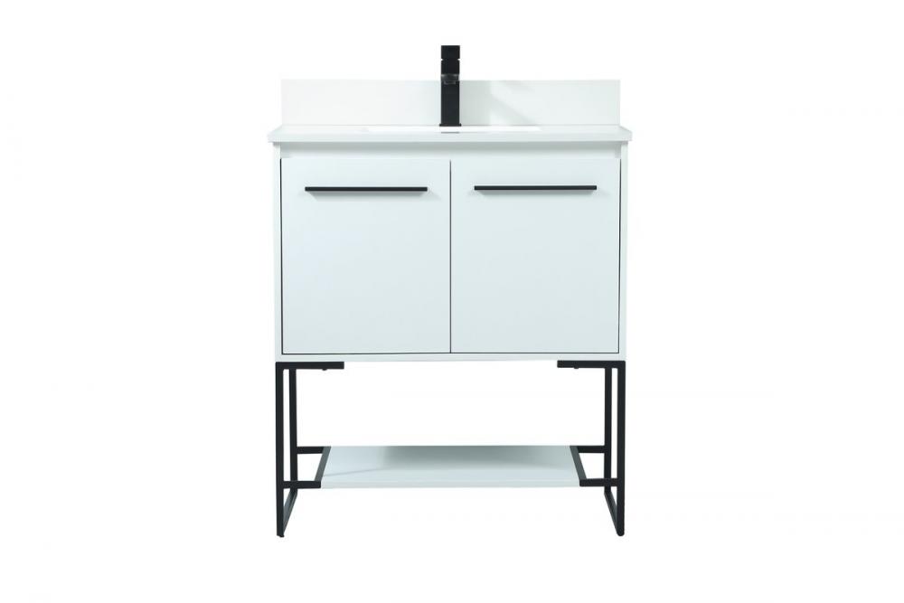 30 Inch Single Bathroom Vanity in White with Backsplash