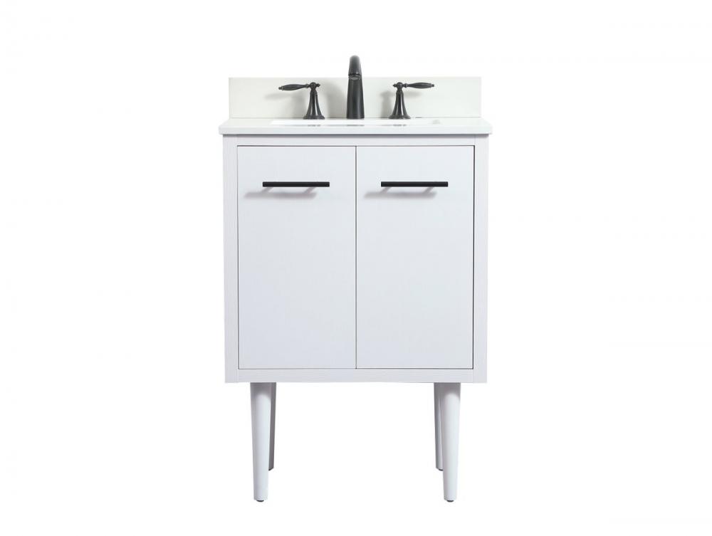 24 Inch Single Bathroom Vanity in White with Backsplash