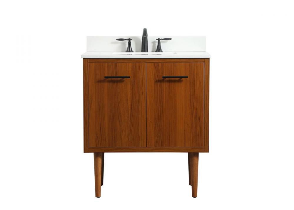 30 Inch Single Bathroom Vanity in Teak with Backsplash