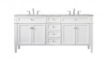 Elegant VF12572DWH - 72 Inch Double Bathroom Vanity in White