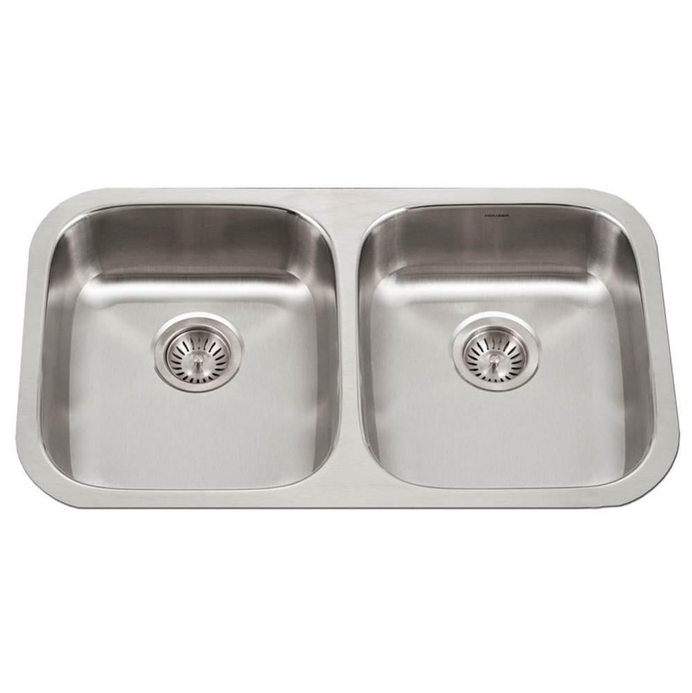 Classic 32'' ADA Undermount 50/50 Double Bowl Stainless Steel Sink, 5'' Depth