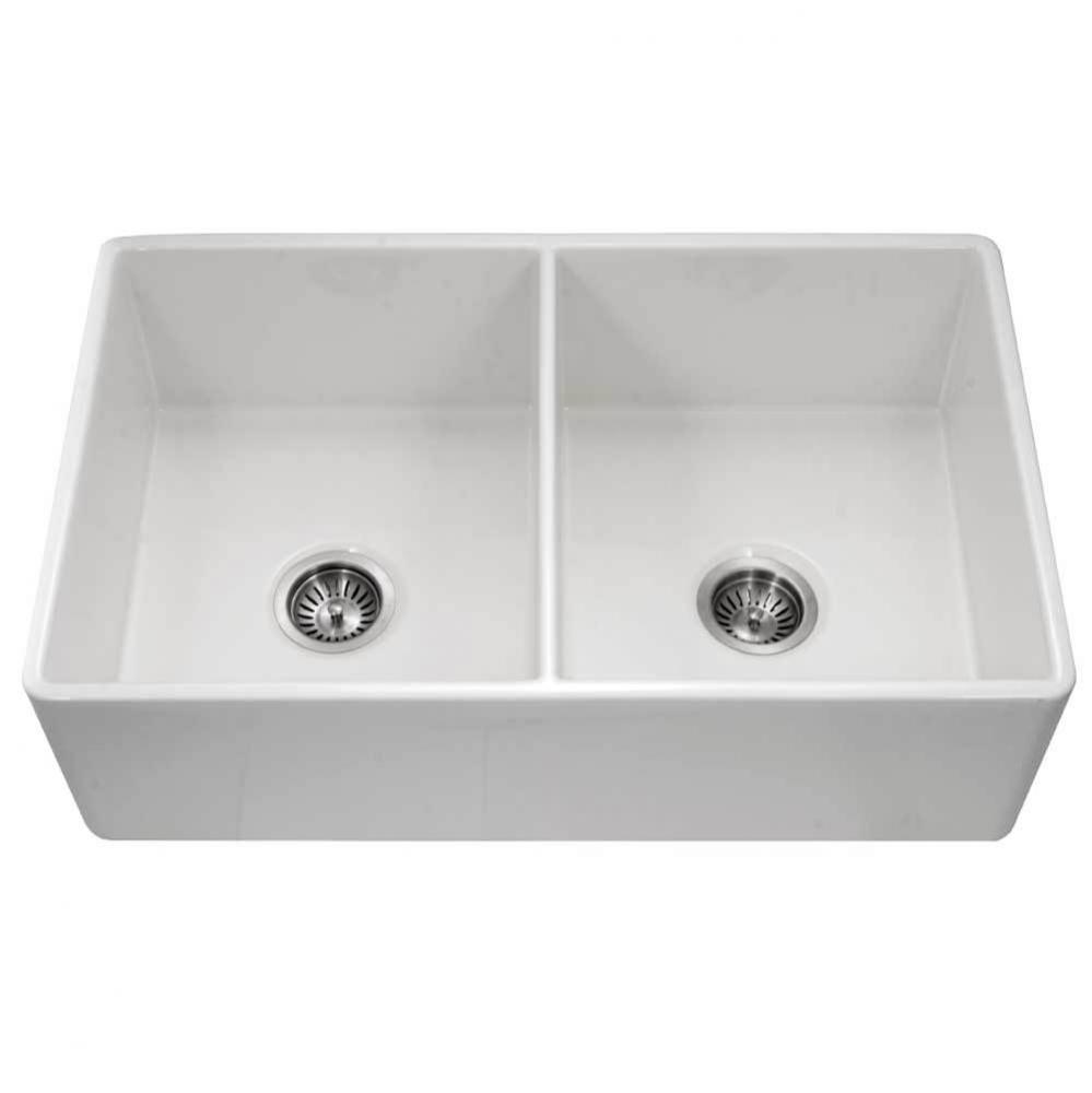 Chelsea 33'' Apron-Front Fireclay Double Bowl Kitchen Sink, White