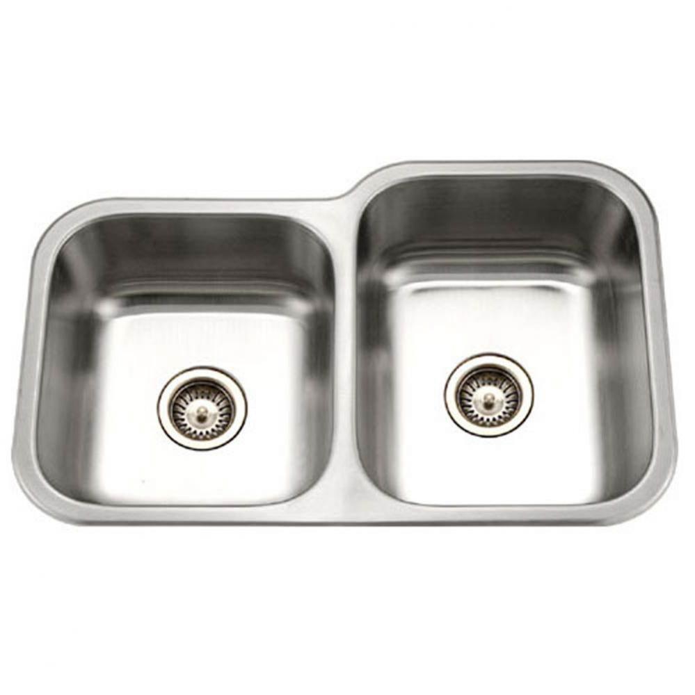 Classic 32'' Undermount Stainless Steel 40/60 Double Bowl Kitchen Sink, Small Bowl Left,