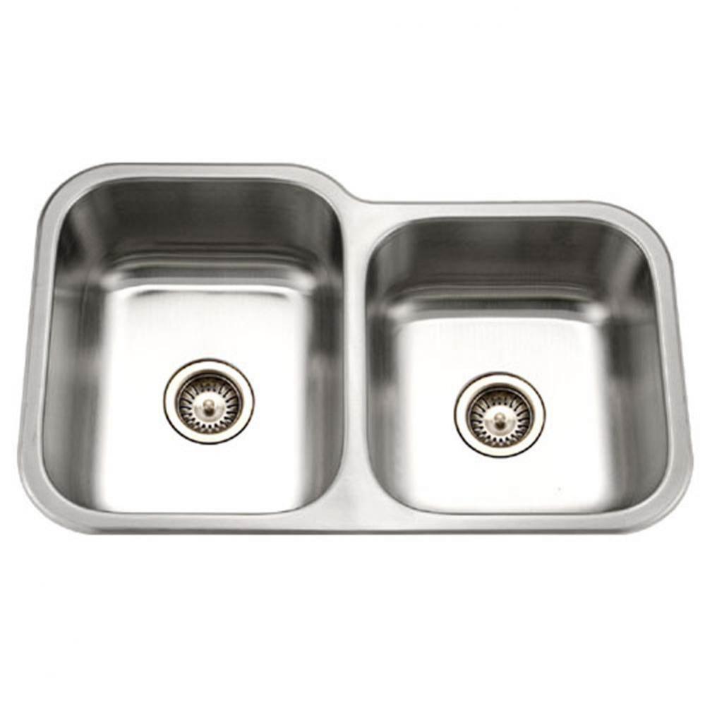 Classic 32'' Undermount Stainless Steel 60/40 Double Bowl Kitchen Sink, Small Bowl Right