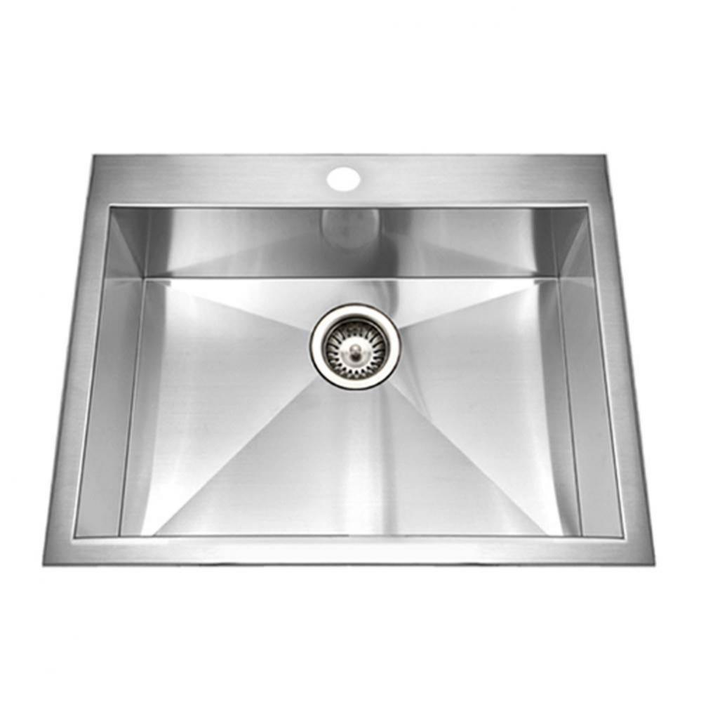 Contrive 25'' Zero Radius Topmount Stainless Steel 1-Hole Single Bowl Kitchen Sink