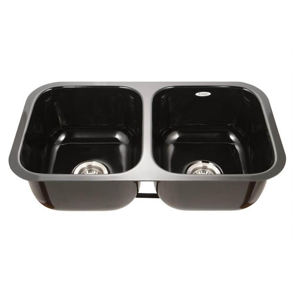 Enamel Steel Undermount Large Double Bowl Kitchen Sink, Navy Ble