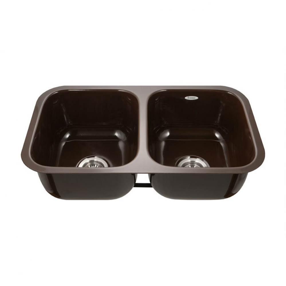 Enamel Steel Undermount Large Double Bowl Kitchen Sink, Espersso