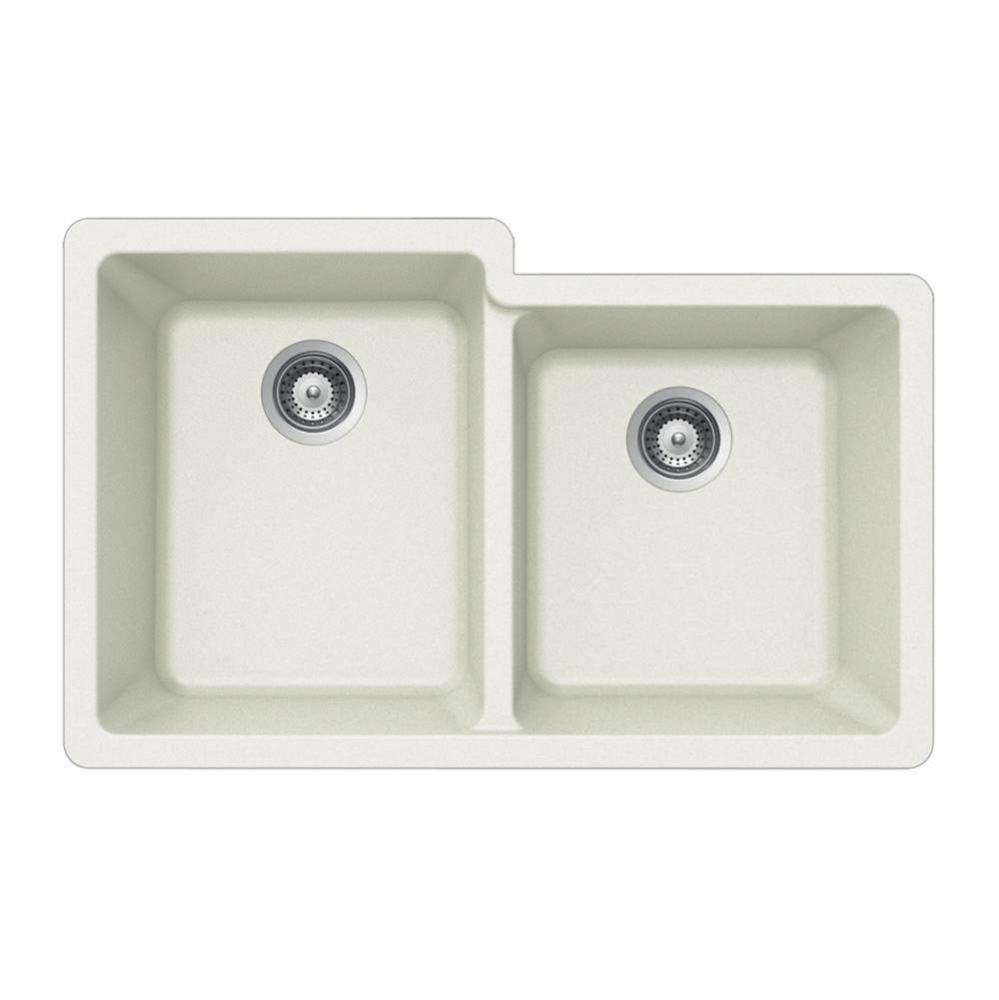 SiOStone 33'' Granite Undermount 60/40 Double Bowl Kitchen Sink, Slate