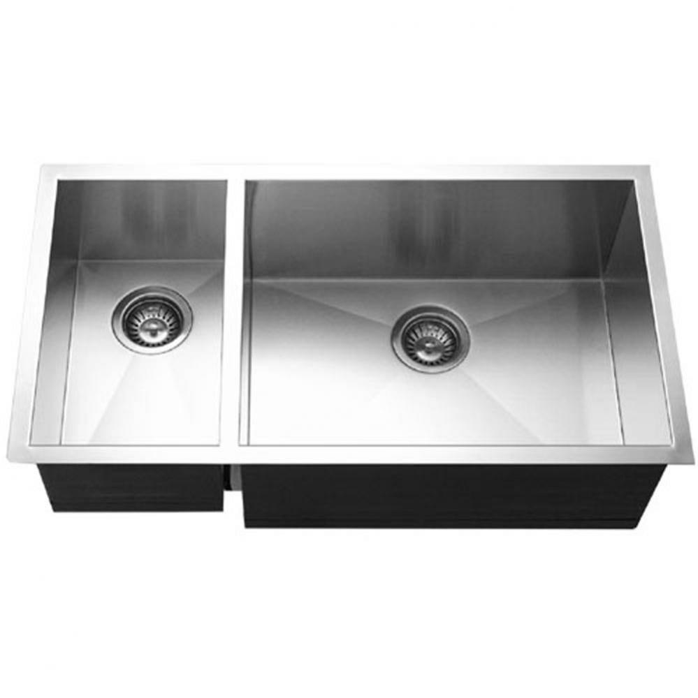 Prizm 33'' Undermount Stainless Steel 70/30 Double Bowl Kitchen Sink, Prep bowl left