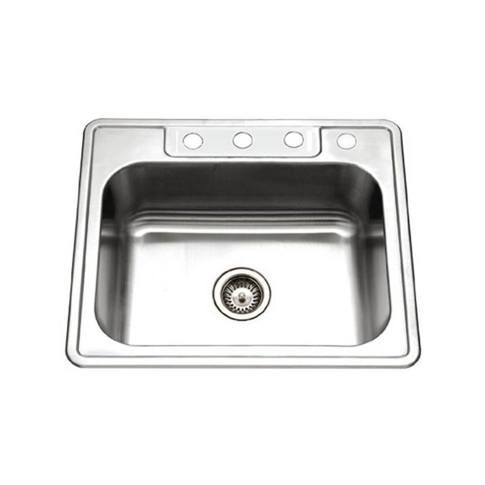 Revive 25'' Topmount Stainless Steel 4-holes Single Bowl Kitchen Sink, 8'' Dep