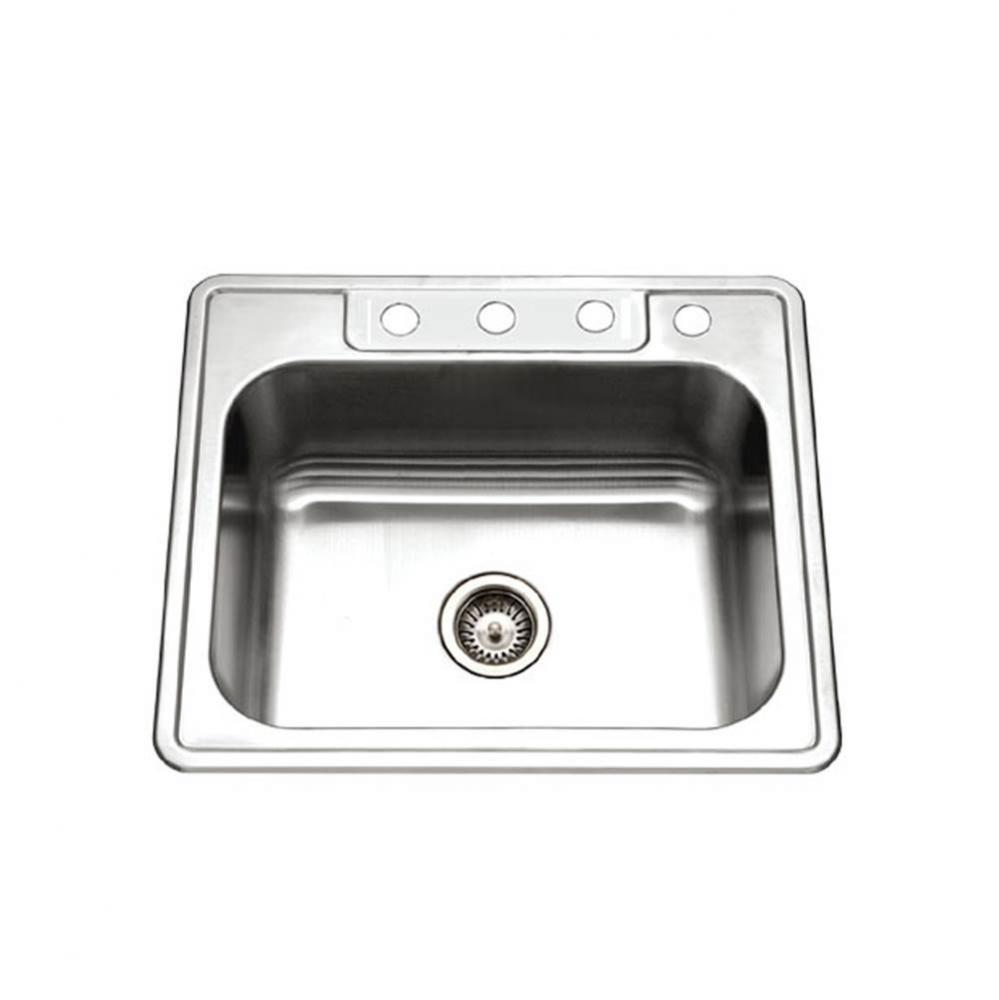 Revive 25'' Topmount Stainless Steel 4-hole Single Bowl Kitchen Sink, 9'' Dept