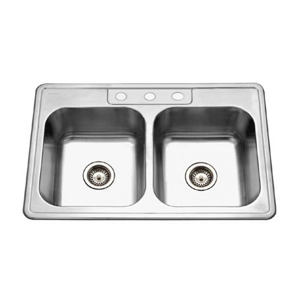 Revive 33'' Topmount Stainless Steel 3-hole 50/50 Double Bowl Kitchen Sink, 8'&apos