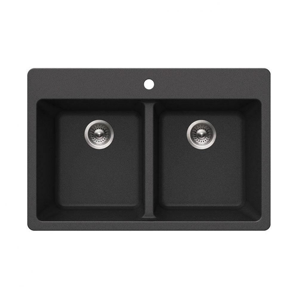 Granite Topmount 50/50 Double Bowl Kitchen Sink, Black