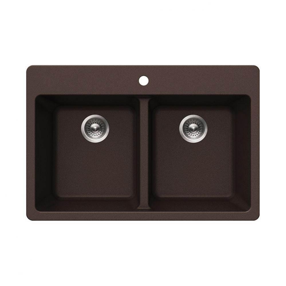 Granite Topmount 50/50 Double Bowl Kitchen Sink, Mocha