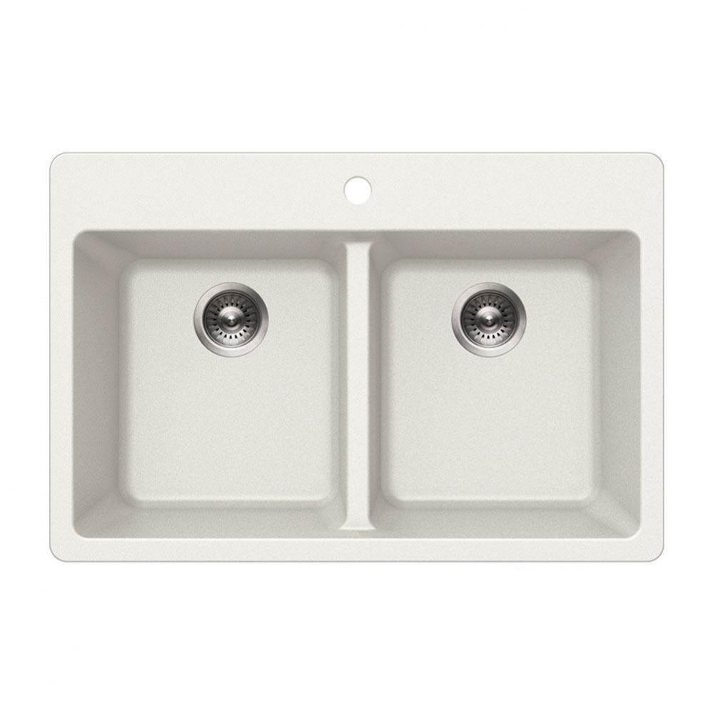 Granite Topmount 50/50 Double Bowl Kitchen Sink, White