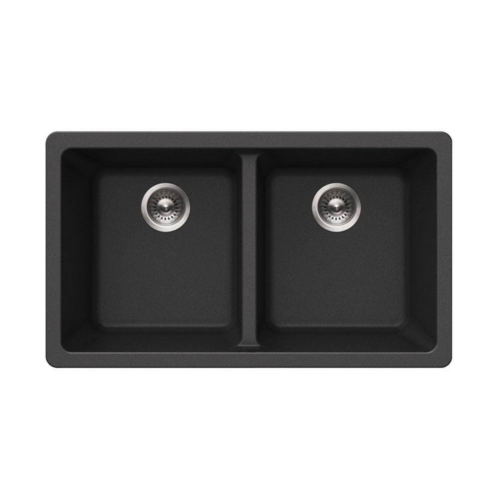 Granite Undermount 50/50 Double Bowl Kitchen Sink, Black