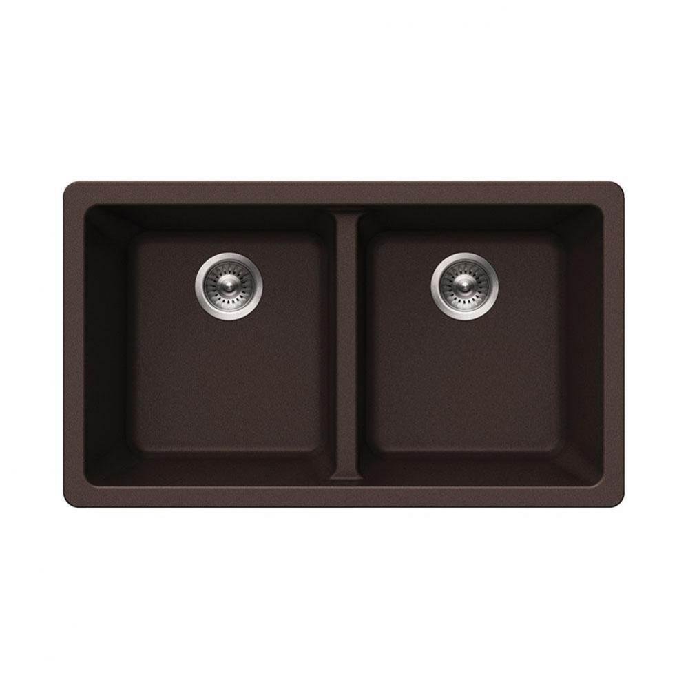 Granite Undermount 50/50 Double Bowl Kitchen Sink, Mocha