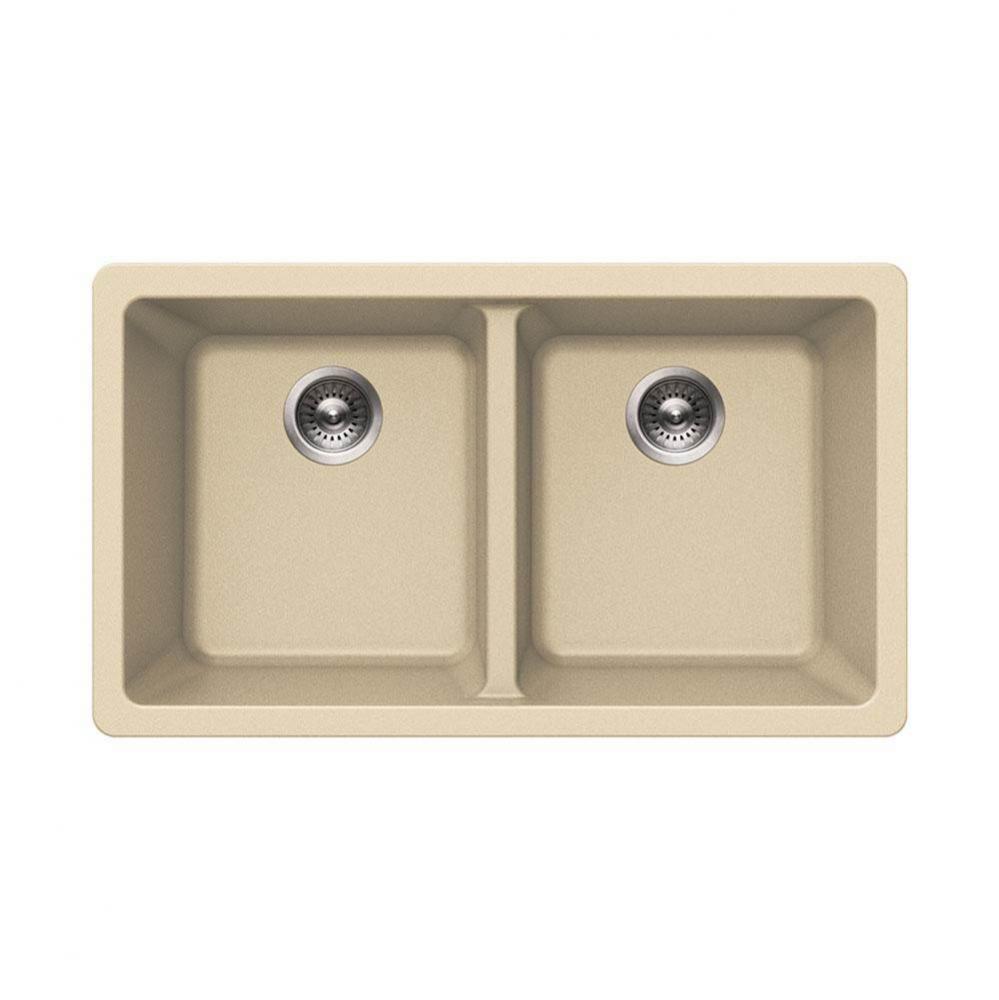 Granite Undermount 50/50 Double Bowl Kitchen Sink, Sand