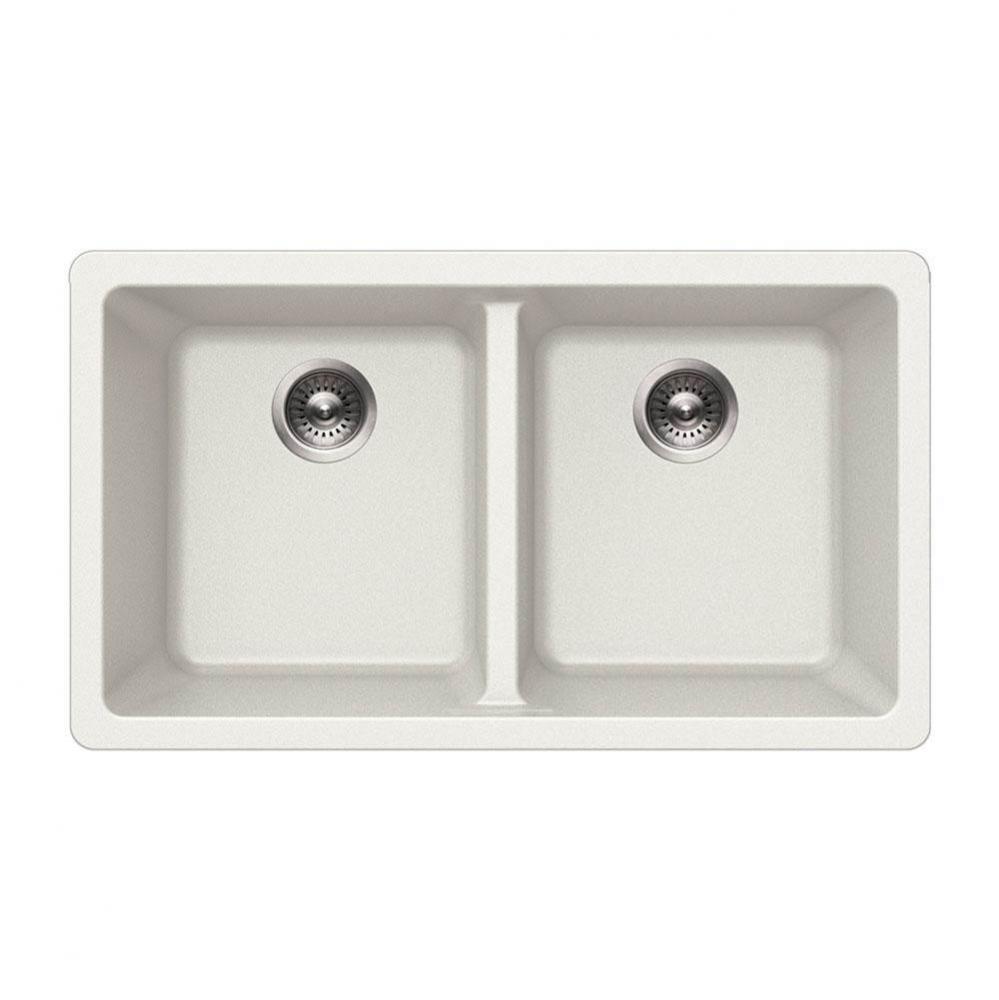 SiOStone 31'' Granite Undermount 50/50 Double Bowl Kitchen Sink, White