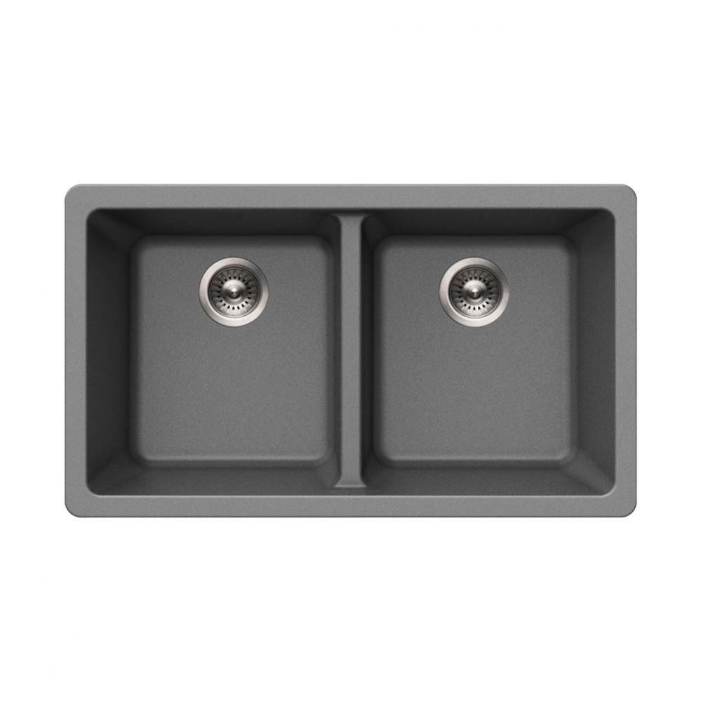 Granite Undermount 50/50 Double Bowl Kitchen Sink, Slate