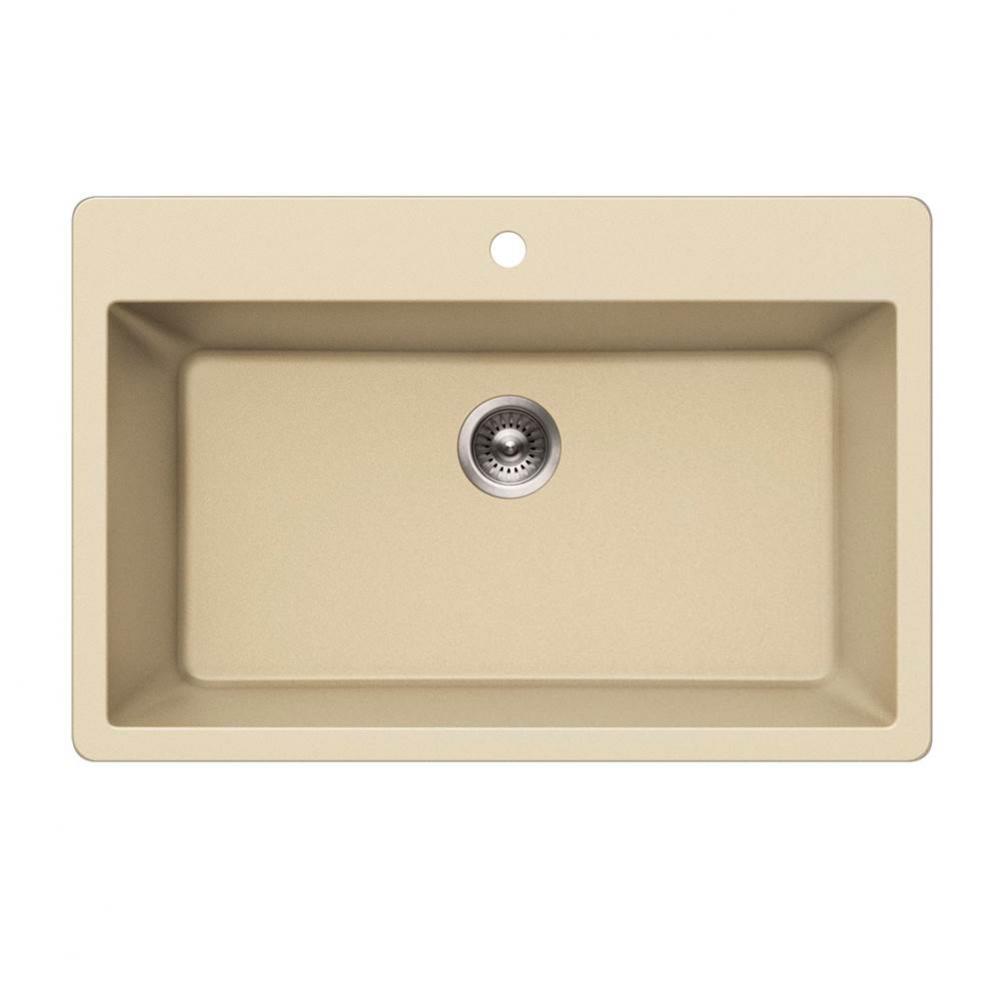 Granite Topmount Large Single Bowl Kitchen Sink, Sand