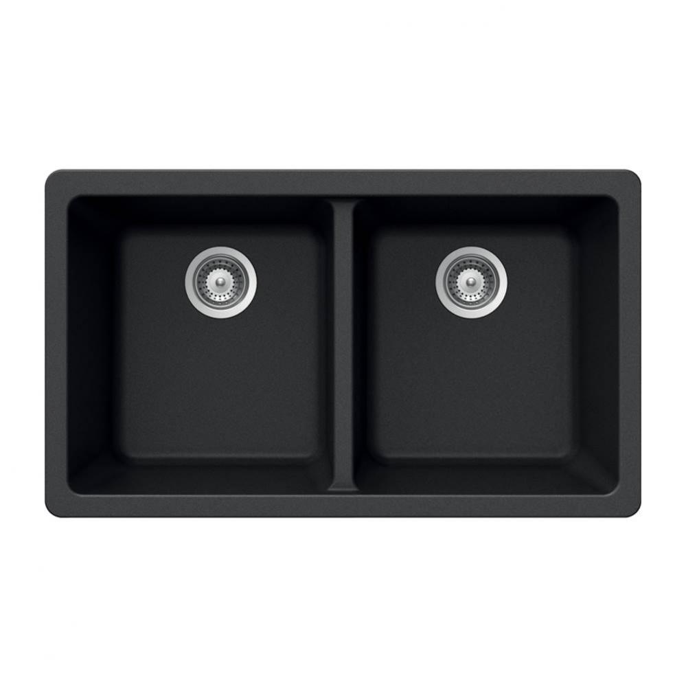 Granite Undermount 50/50 Double Bowl Kitchen Sink, Black