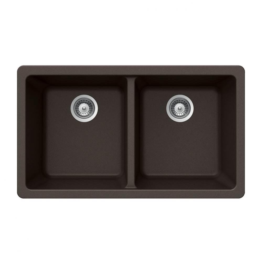 Granite Undermount 50/50 Double Bowl Kitchen Sink, Mocha