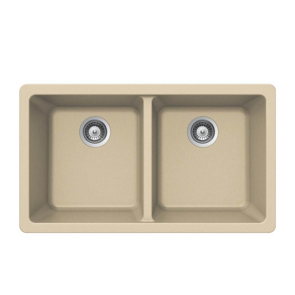 Granite Undermount 50/50 Double Bowl Kitchen Sink, Sand