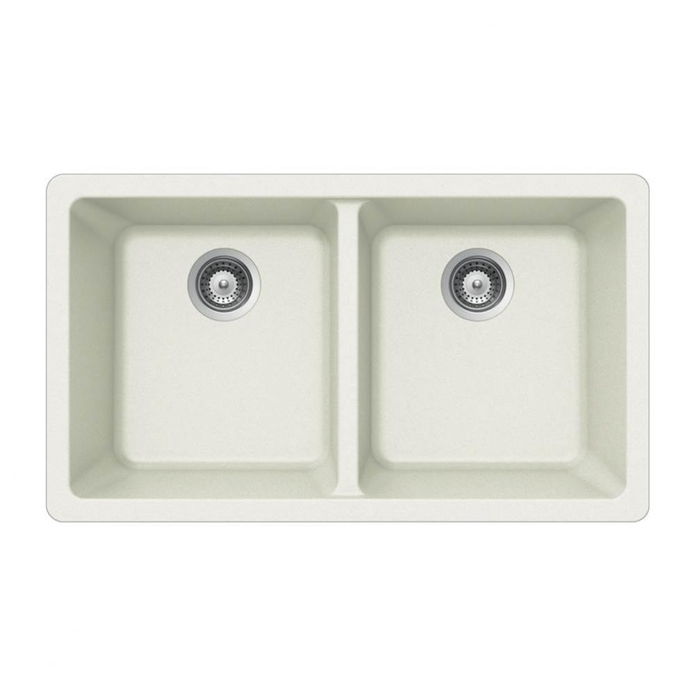 Granite Undermount 50/50 Double Bowl Kitchen Sink, White