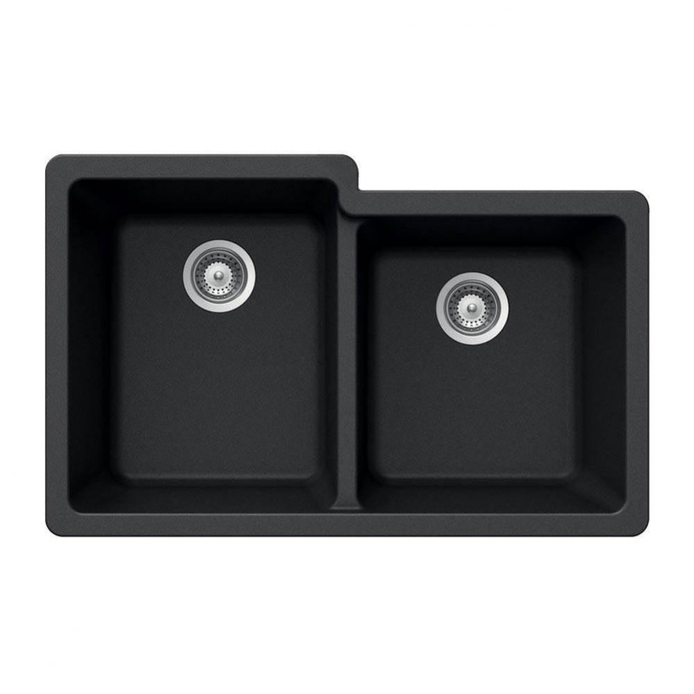 SiOStone 33'' Granite Undermount 60/40 Double Bowl Kitchen Sink, Black