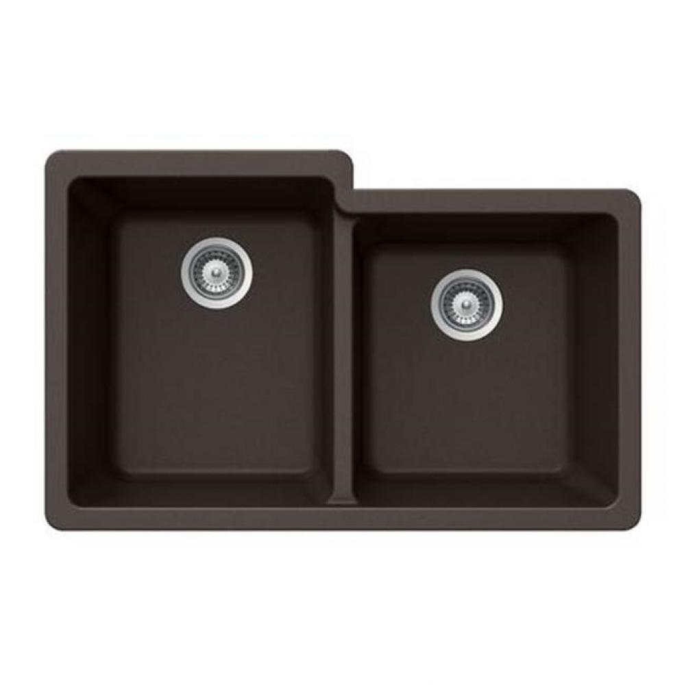 Granite Undermount 60/40 Double Bowl Kitchen Sink, Mocha