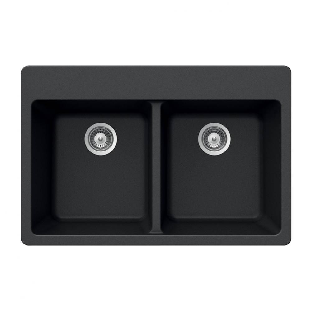 Granite Topmount 50/50 Double Bowl Kitchen Sink, Black