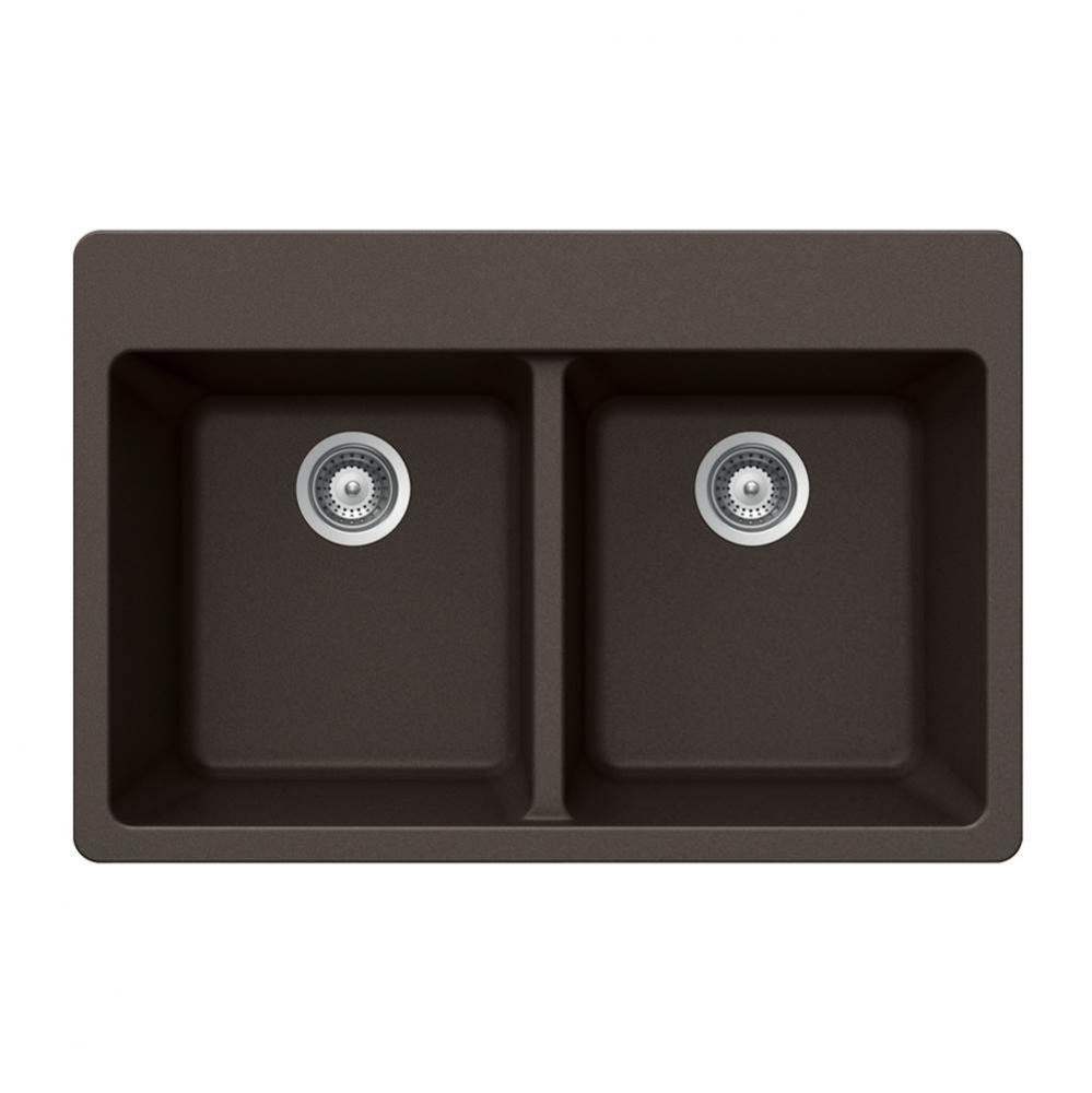 SiOStone 33'' Granite Topmount 50/50 Double Bowl Kitchen Sink, Mocha